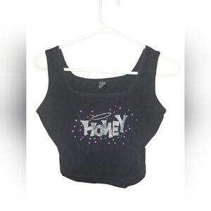 8/129. SHEIN Black Crop Top with Honey Graphic